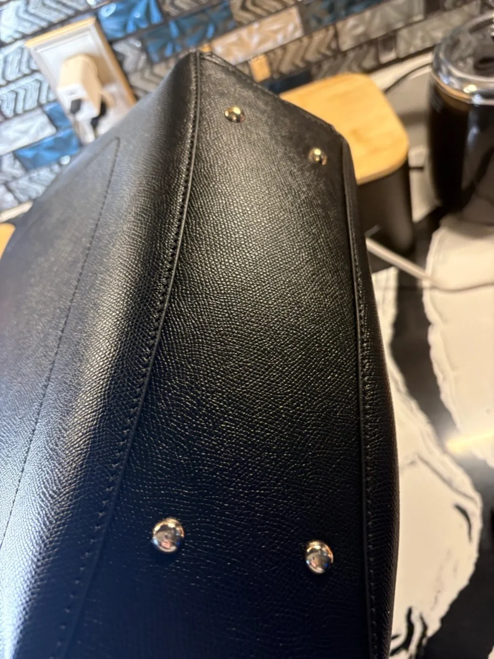 GUESS Black Structured Saffiano Tote - Picture 5 of 6